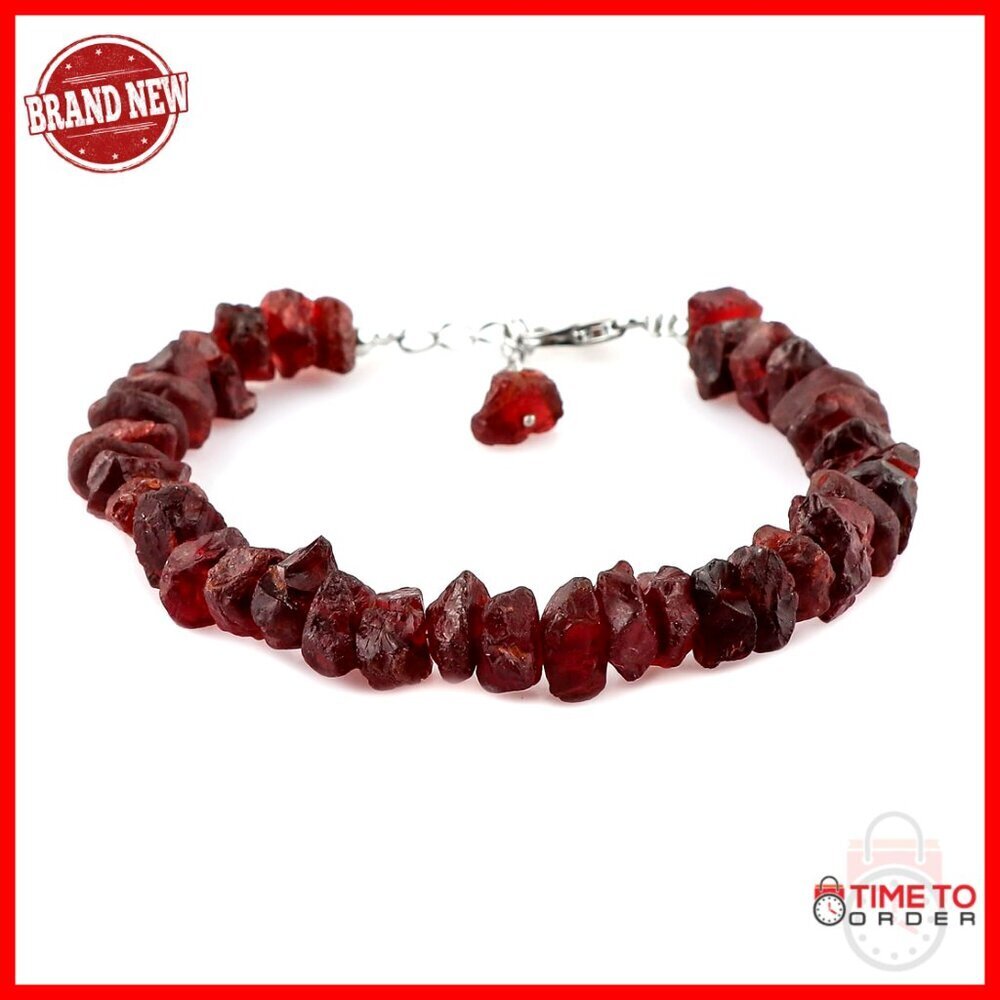 Sterling Silver Bracelet with Raw Gemstones, Adjustable, Handcrafted